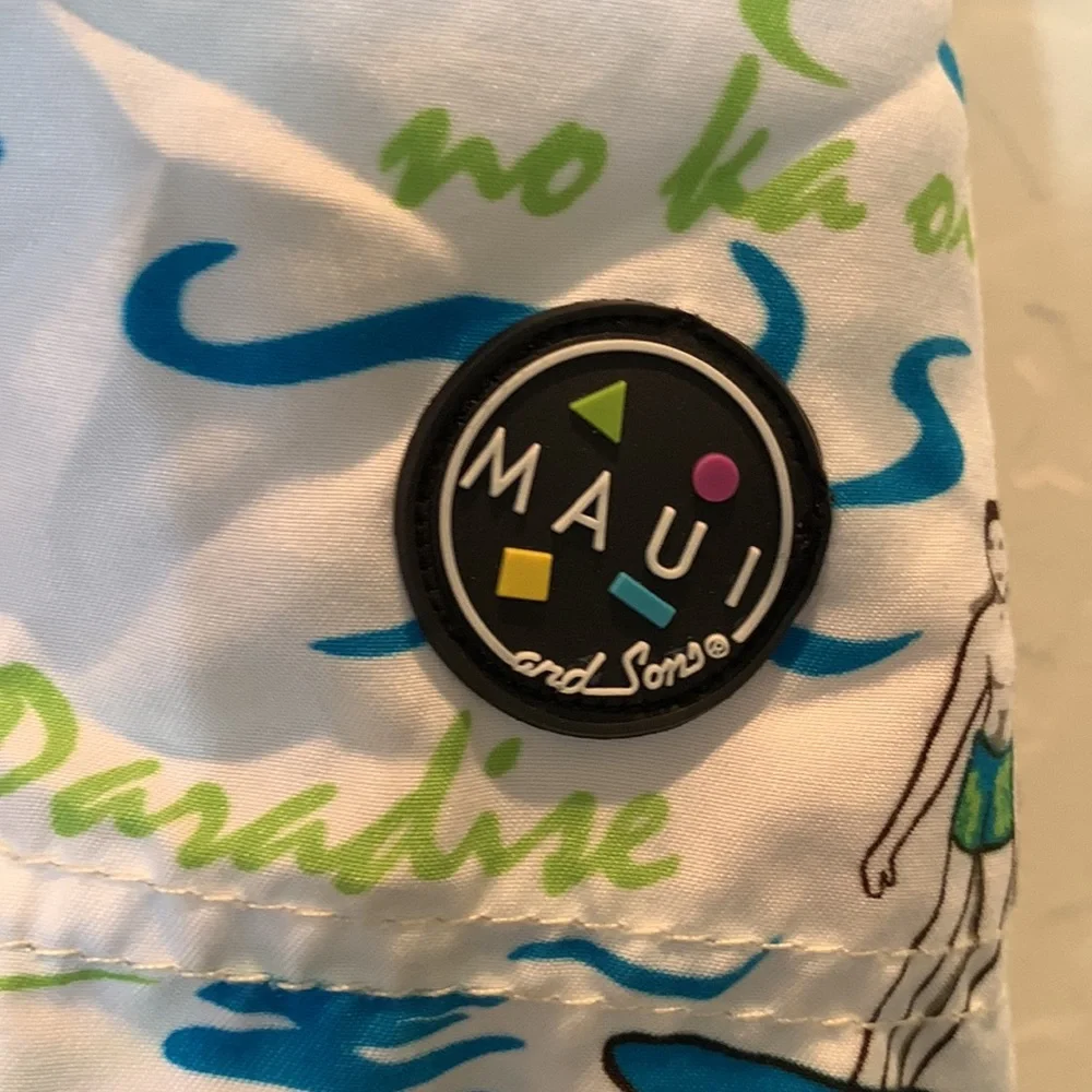 Maui & Sons Paradise Surf Up Hawaii Mens Swim Trunks shorts Hula Girl Dancers 36